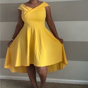Chic Yellow Off-Shoulder High Low Dress